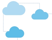Illustration von drei blauen Wolken auf weißem Hintergrund.
