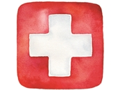 Illustration weißes Kreuz auf rotem Hintergrund.