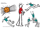 Illustration von Fußball spielenden Schülern beim Sportunterricht.